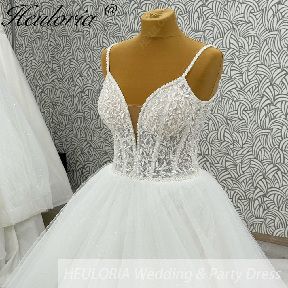 HEULORIA  elegant A line wedding dress Spaghetti Strap lace applique bridal dress Robe De Mariee Wedding Bride Dress AL-1088