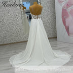 HEULORIA Ethereal Floral Lace V-Neck Wedding Dress with Unique Triple-Strap Back & Illusion Bodice AL-1049
