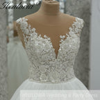 HEULORIA V Neck Sleeveless A line Wedding Dress Boho Lace Appliques Tulle Long Bridal Gowns Backless Vestidos de Novia Customized AL-1060