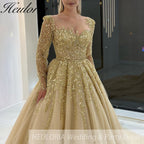 HEULORIA Ball-Gown/Princess Wedding Dress long sleeve sweetheart god beads lace tulle bride dress BA-1163