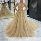 HEULORIA Ball-Gown/Princess Wedding Dress long sleeve sweetheart god beads lace tulle bride dress BA-1163