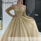 HEULORIA Ball-Gown/Princess Wedding Dress long sleeve sweetheart god beads lace tulle bride dress BA-1163
