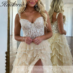 HEULORIA long tired prom dress off shoulder lace evening dress luxury formal dress ED-92