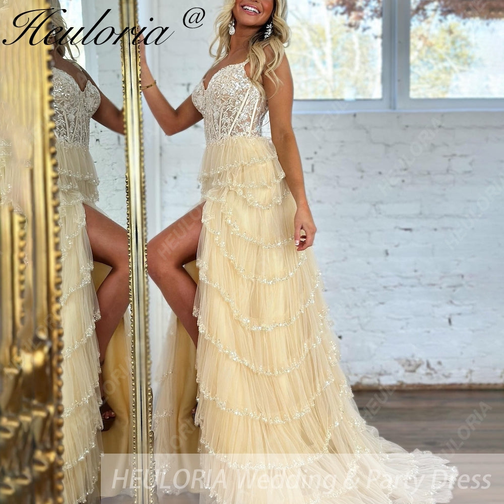 HEULORIA long tired prom dress off shoulder lace evening dress luxury formal dress ED-92