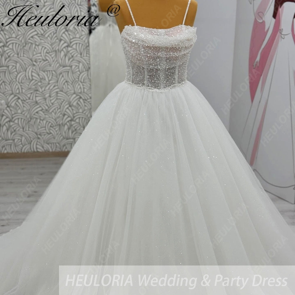 HEULORIA  elegant A line wedding dress Spaghetti Strap lace applique bridal dress Robe De Mariee Wedding Bride Dress AL-1079