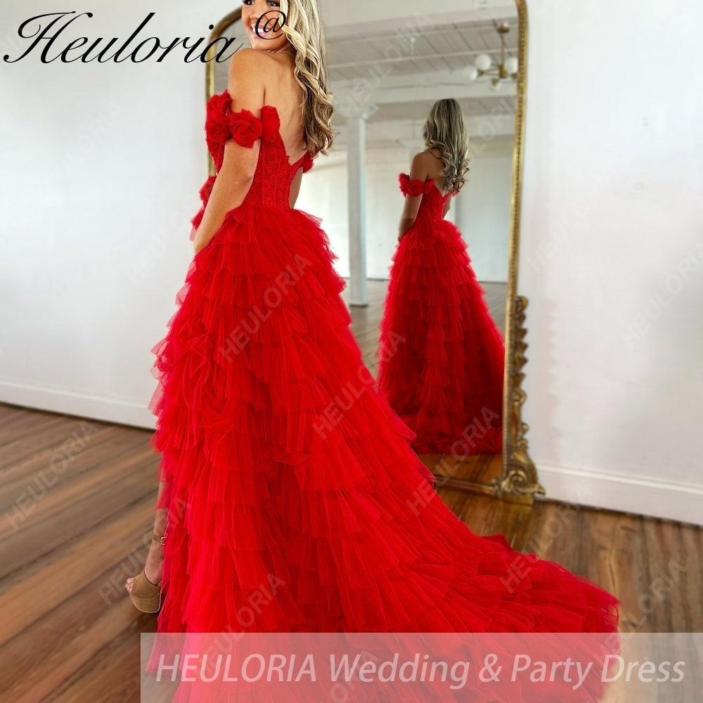 HEULORIA long tired prom dress off shoulder lace evening dress luxury formal dress ED-93