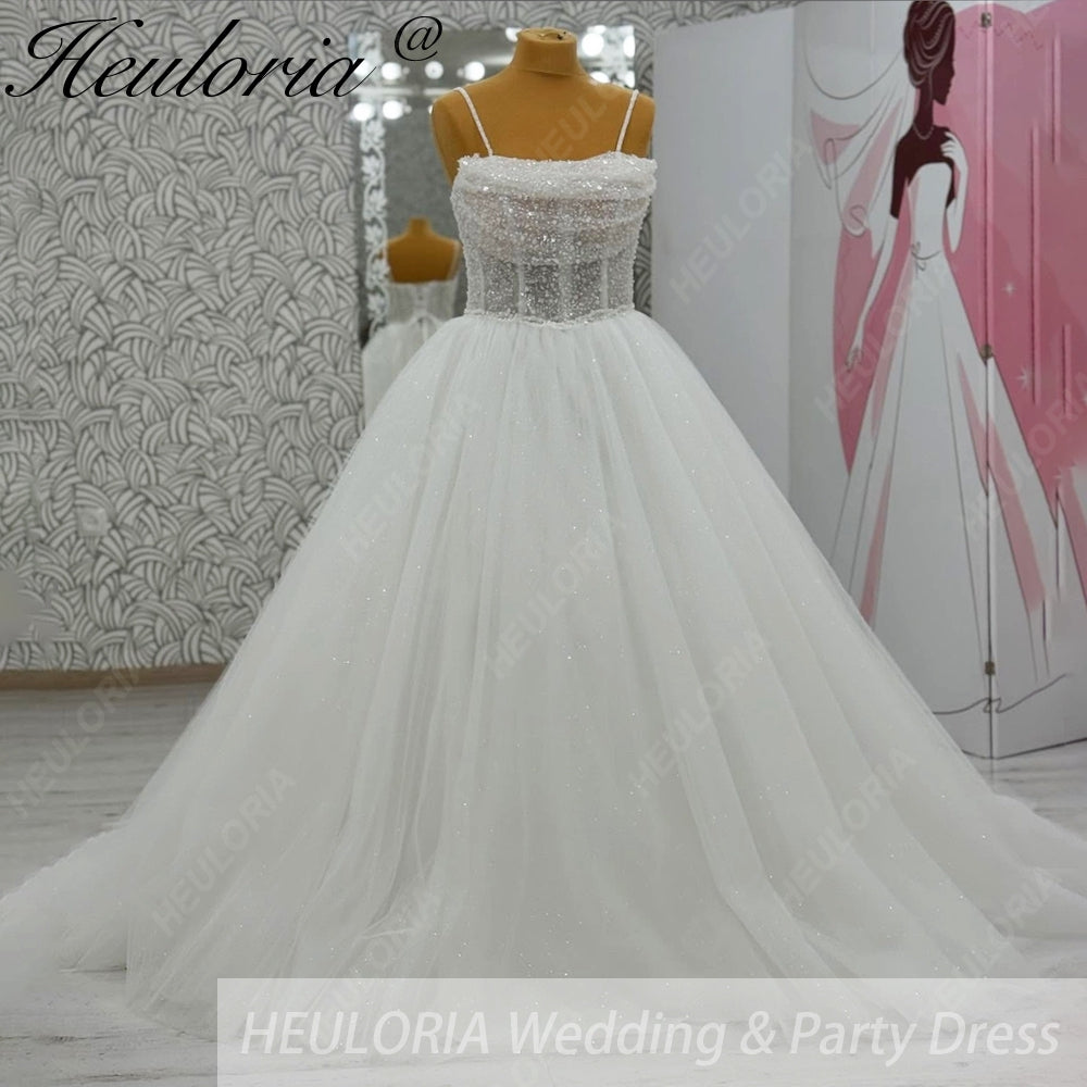 HEULORIA  elegant A line wedding dress Spaghetti Strap lace applique bridal dress Robe De Mariee Wedding Bride Dress AL-1079