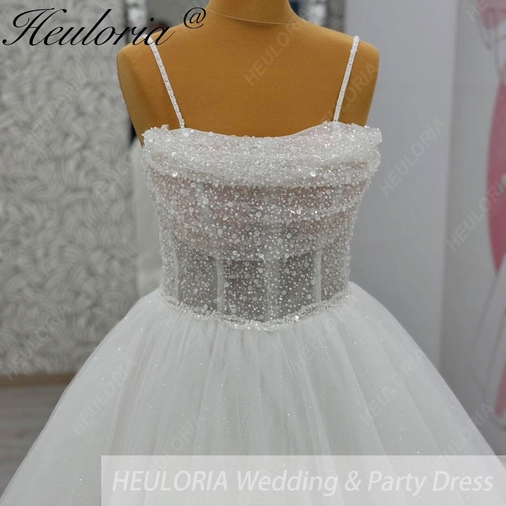 HEULORIA  elegant A line wedding dress Spaghetti Strap lace applique bridal dress Robe De Mariee Wedding Bride Dress AL-1079