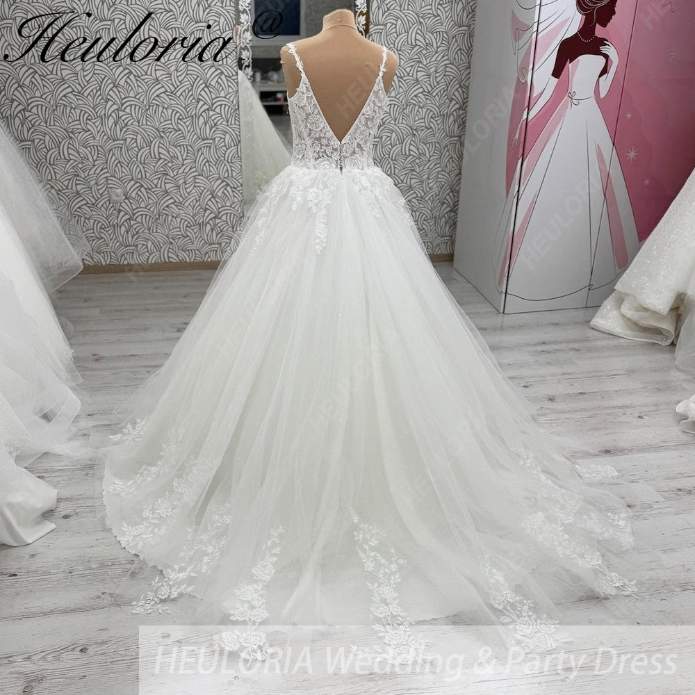 HEULORIA  elegant A line wedding dress Spaghetti Strap lace applique bridal dress Robe De Mariee Wedding Bride Dress AL-1073