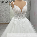 HEULORIA  elegant A line wedding dress Spaghetti Strap lace applique bridal dress Robe De Mariee Wedding Bride Dress AL-1073
