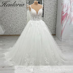 HEULORIA  elegant A line wedding dress Spaghetti Strap lace applique bridal dress Robe De Mariee Wedding Bride Dress AL-1073