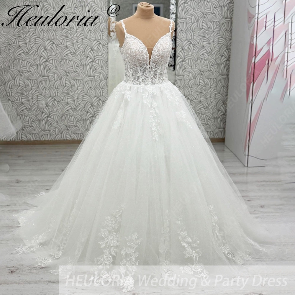 HEULORIA  elegant A line wedding dress Spaghetti Strap lace applique bridal dress Robe De Mariee Wedding Bride Dress AL-1073