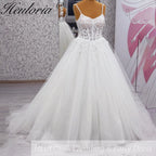 HEULORIA Sparkling Floral Lace Ball Gown Wedding Dress with Dainty Spaghetti Straps and Corset Bodice AL-1012