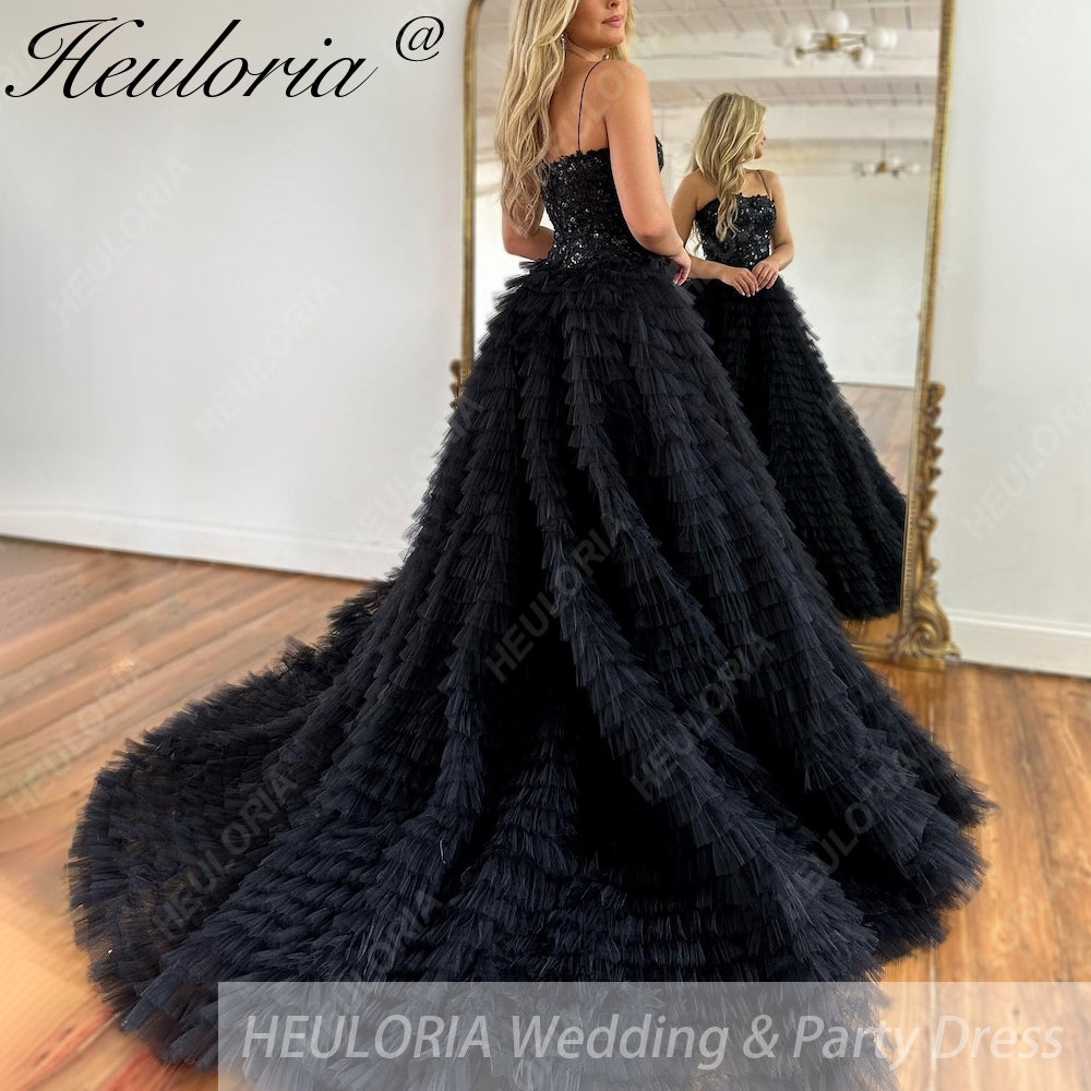 HEULORIA long tired prom dress off shoulder lace evening dress luxury formal dress ED-91