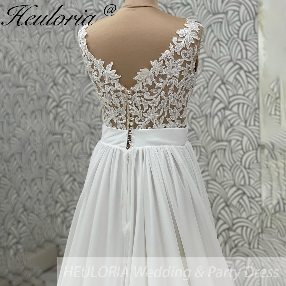 HEULORIA  elegant A line wedding dress Spaghetti Strap crepe lace chiffon bridal dress Robe De Mariee Wedding Bride Dress AL-994