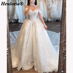 Off-Shoulder Floral Lace Ball Gown Wedding Dress with Corset Bodice BA-241