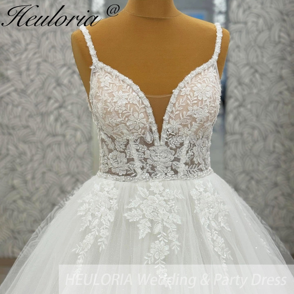 HEULORIA  elegant A line wedding dress Spaghetti Strap lace applique bridal dress Robe De Mariee Wedding Bride Dress AL-1069