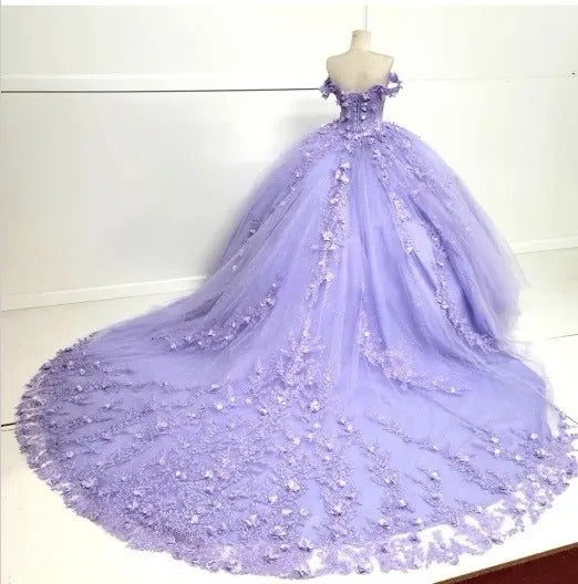HEULORIA Ball-Gown/Princess Wedding Dress  off shoulder 3D floral lace tulle bride dress BA-1263 Imagen secundaria del producto