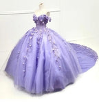 HEULORIA Ball-Gown/Princess Wedding Dress  off shoulder 3D floral lace tulle bride dress BA-1263