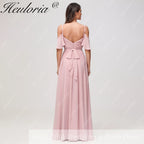 HEULORIA Long Bridemaid dress short sleeve sweetheart chiffon party dress formal dress ED-126