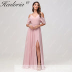 HEULORIA Long Bridemaid dress short sleeve sweetheart chiffon party dress formal dress ED-126