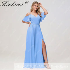 HEULORIA Long Bridemaid dress short sleeve sweetheart chiffon party dress formal dress ED-126
