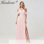 HEULORIA Long Bridemaid dress short sleeve sweetheart chiffon party dress formal dress ED-126