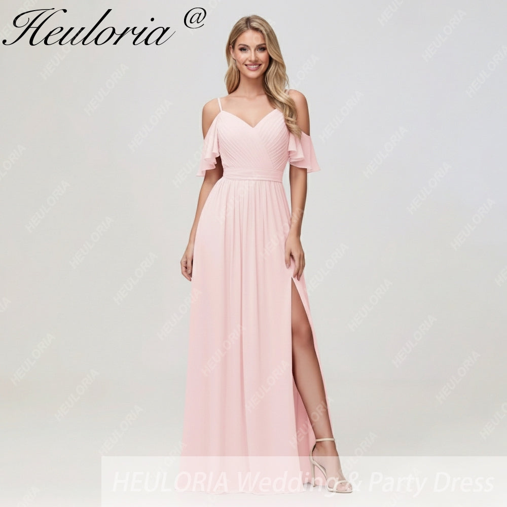 HEULORIA Long Bridemaid dress short sleeve sweetheart chiffon party dress formal dress ED-126