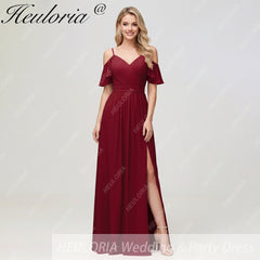 HEULORIA Long Bridemaid dress short sleeve sweetheart chiffon party dress formal dress ED-126