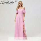HEULORIA Long Bridemaid dress short sleeve sweetheart chiffon party dress formal dress ED-126