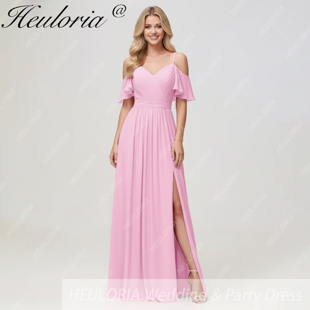 HEULORIA Long Bridemaid dress short sleeve sweetheart chiffon party dress formal dress ED-126
