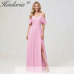 HEULORIA Long Bridemaid dress short sleeve sweetheart chiffon party dress formal dress ED-126