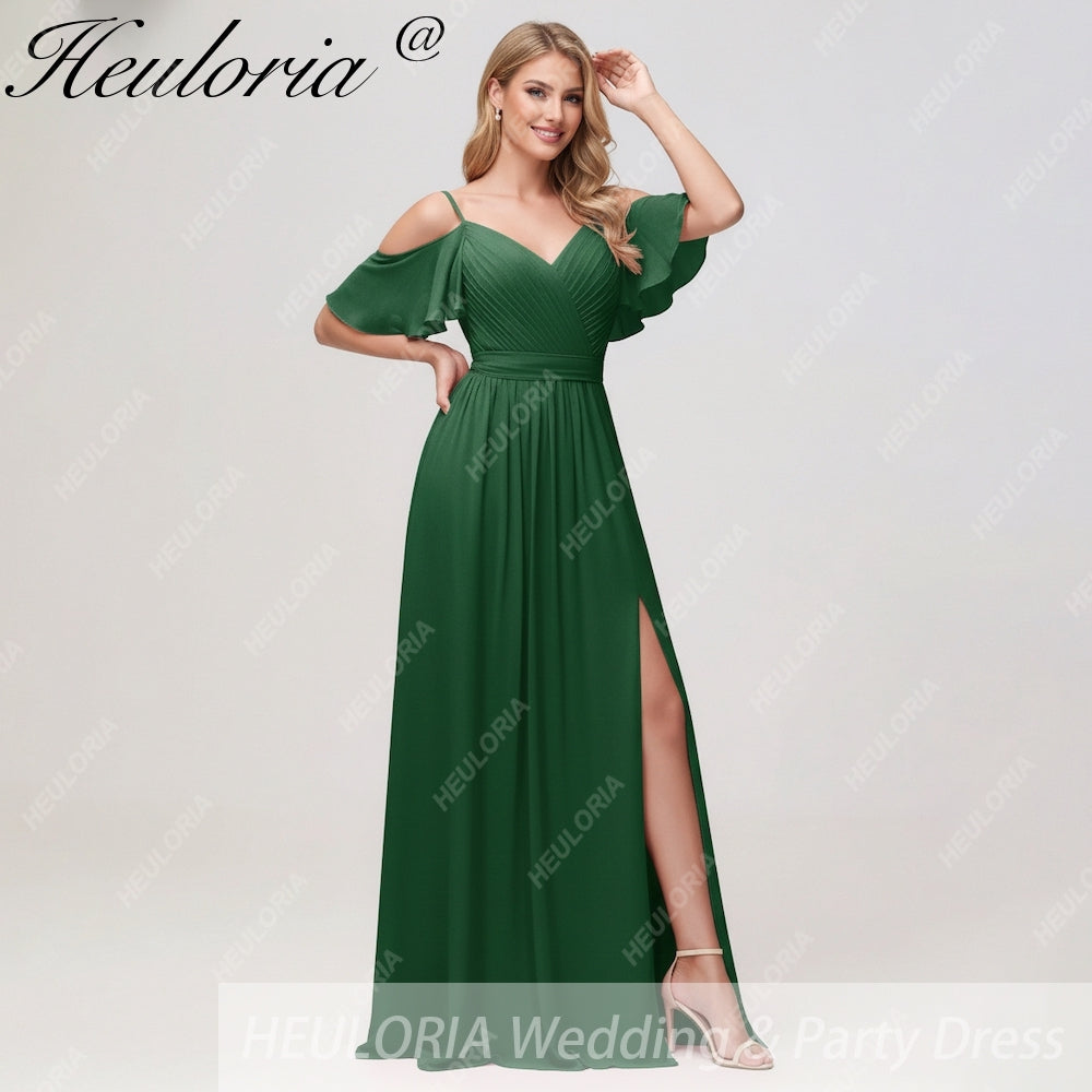 HEULORIA Long Bridemaid dress short sleeve sweetheart chiffon party dress formal dress ED-126