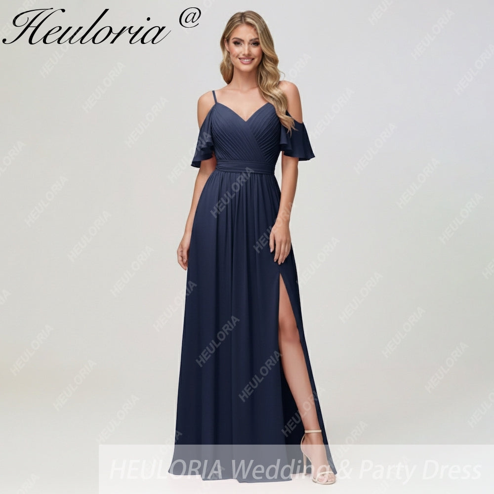 HEULORIA Long Bridemaid dress short sleeve sweetheart chiffon party dress formal dress ED-126