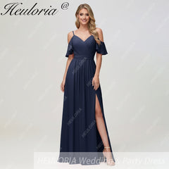 HEULORIA Long Bridemaid dress short sleeve sweetheart chiffon party dress formal dress ED-126