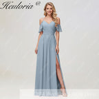 HEULORIA Long Bridemaid dress short sleeve sweetheart chiffon party dress formal dress ED-126