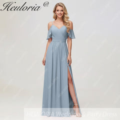 HEULORIA Long Bridemaid dress short sleeve sweetheart chiffon party dress formal dress ED-126