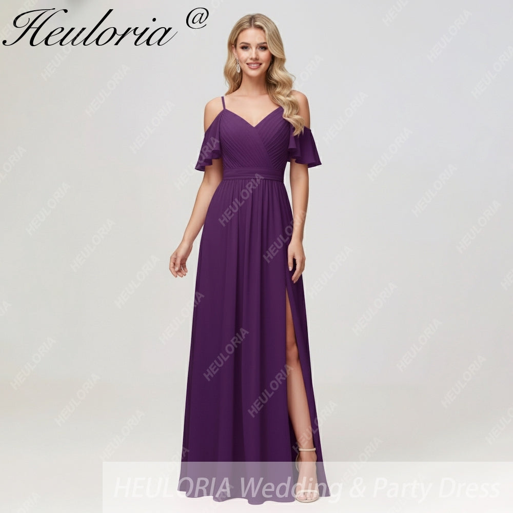 HEULORIA Long Bridemaid dress short sleeve sweetheart chiffon party dress formal dress ED-126