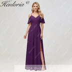 HEULORIA Long Bridemaid dress short sleeve sweetheart chiffon party dress formal dress ED-126