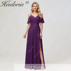 HEULORIA Long Bridemaid dress short sleeve sweetheart chiffon party dress formal dress ED-126