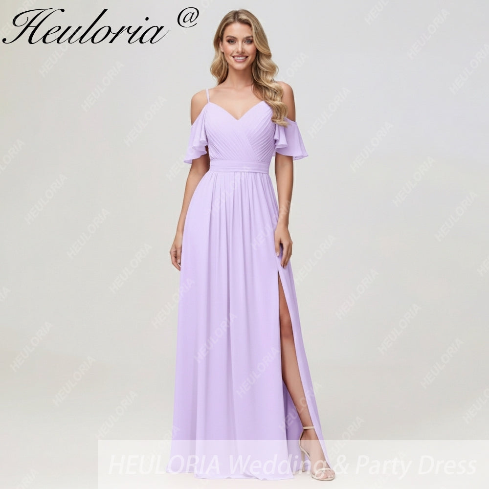 HEULORIA Long Bridemaid dress short sleeve sweetheart chiffon party dress formal dress ED-126
