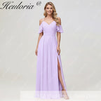 HEULORIA Long Bridemaid dress short sleeve sweetheart chiffon party dress formal dress ED-126