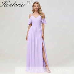 HEULORIA Long Bridemaid dress short sleeve sweetheart chiffon party dress formal dress ED-126