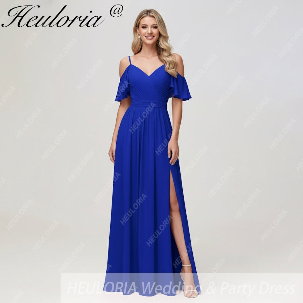 HEULORIA Long Bridemaid dress short sleeve sweetheart chiffon party dress formal dress ED-126