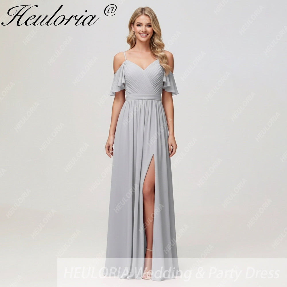 HEULORIA Long Bridemaid dress short sleeve sweetheart chiffon party dress formal dress ED-126