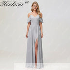 HEULORIA Long Bridemaid dress short sleeve sweetheart chiffon party dress formal dress ED-126