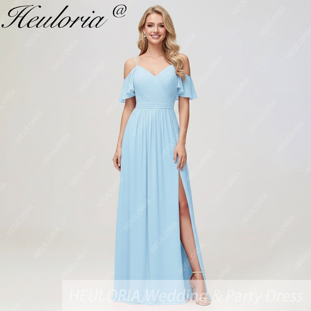 HEULORIA Long Bridemaid dress short sleeve sweetheart chiffon party dress formal dress ED-126