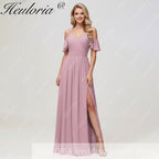 HEULORIA Long Bridemaid dress short sleeve sweetheart chiffon party dress formal dress ED-126