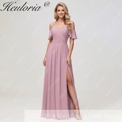 HEULORIA Long Bridemaid dress short sleeve sweetheart chiffon party dress formal dress ED-126
