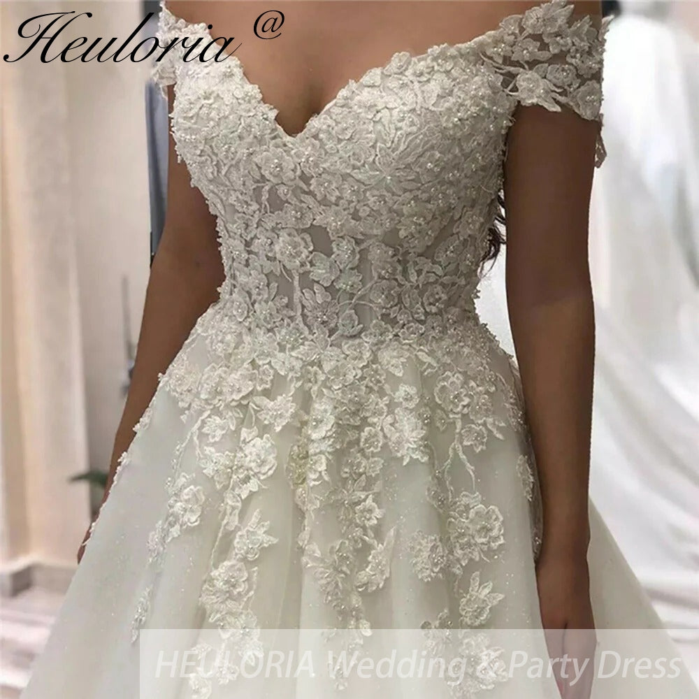 Princess Wedding Dress off shoulder lace bride dress plus size robe de mariee Lace beading Wedding Bridal Gown BA-99